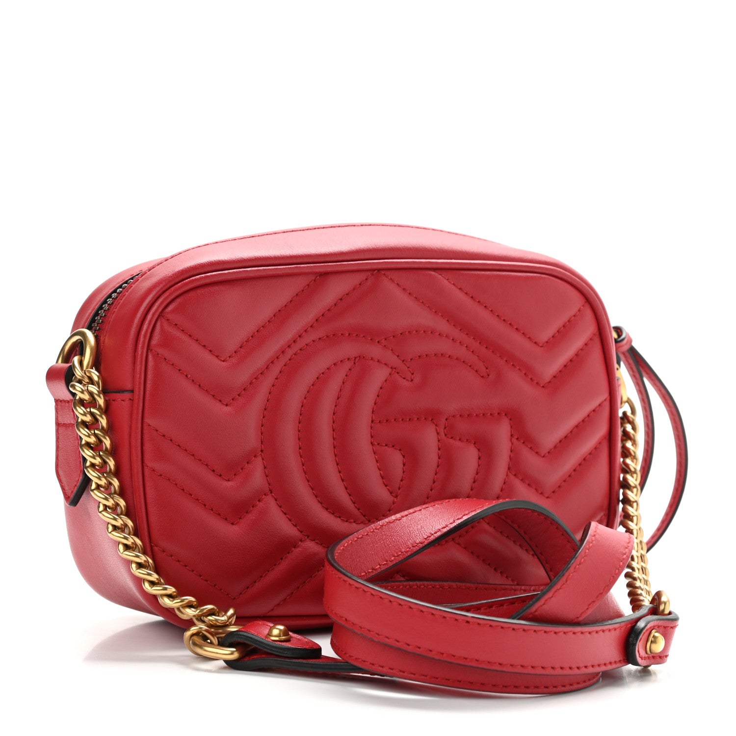 Gucci Calfskin Matelasse Mini GG Marmont Chain Shoulder Bag Hibiscus Red 3 of 10