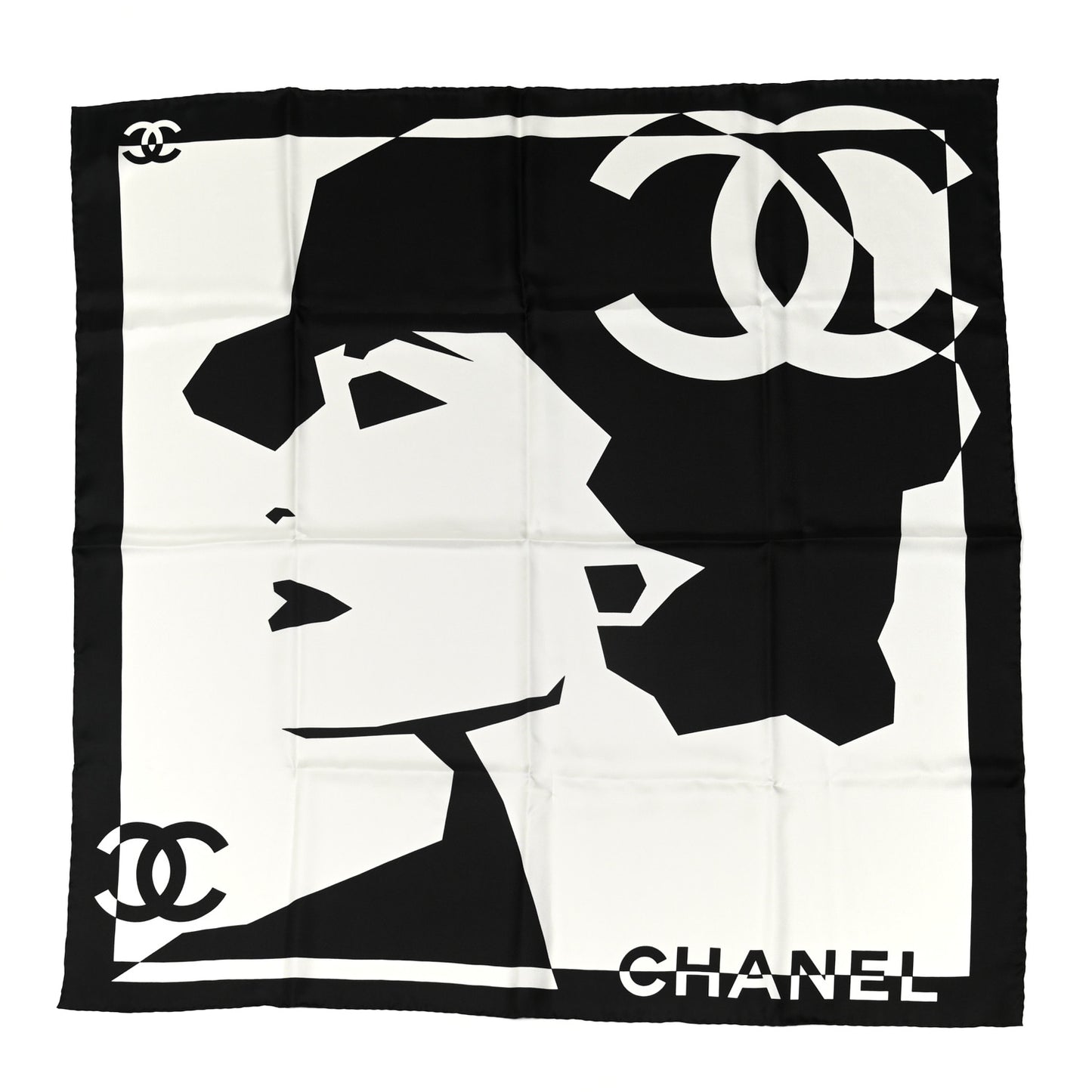 Silk Coco CC Square Scarf Black Ivory