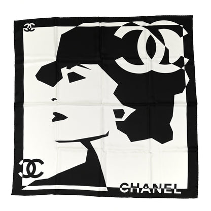 Chanel Silk Coco CC Square Scarf Black Ivory 1 of 3