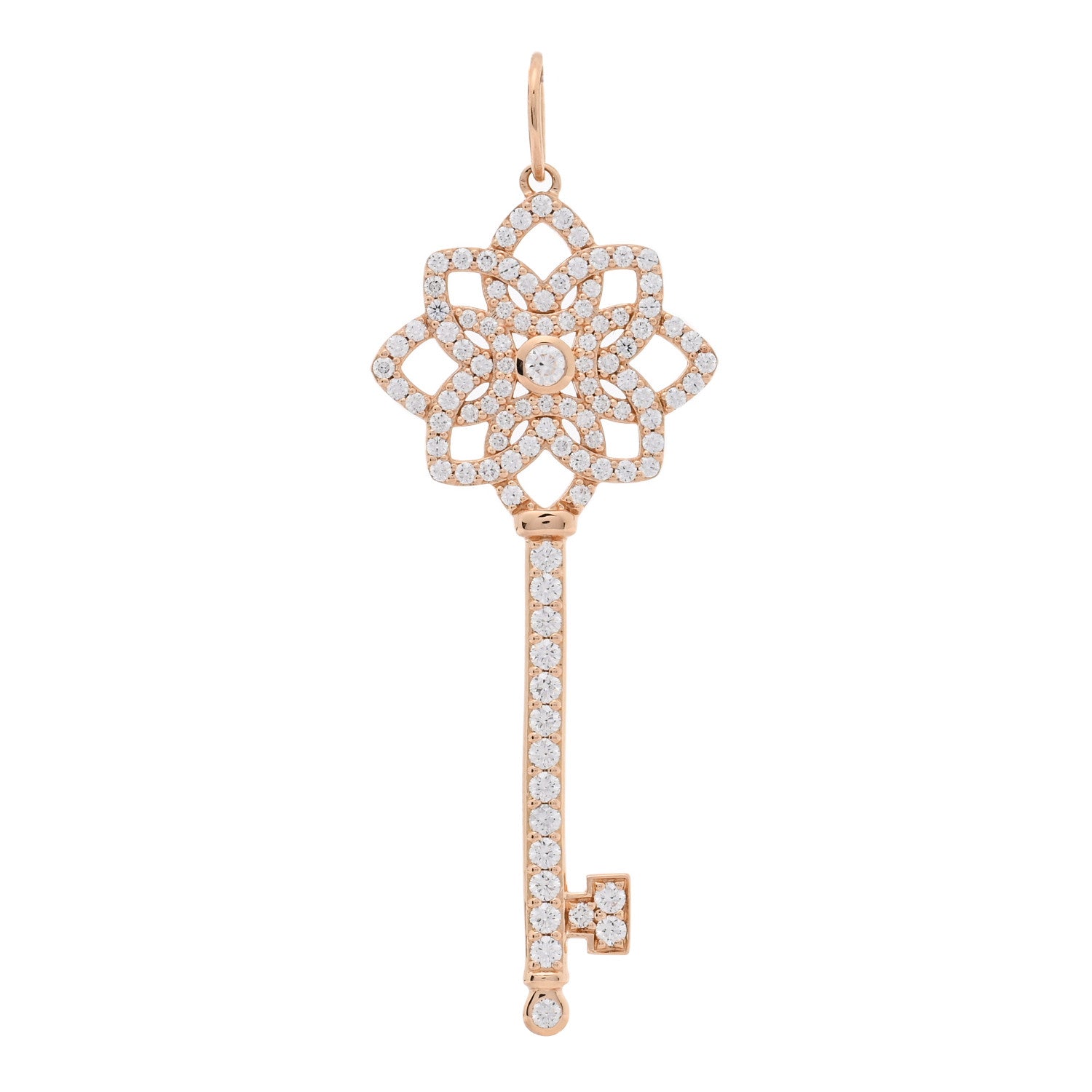 Tiffany 18K Rose Gold Diamond Medium Woven Key Pendant 1 of 4