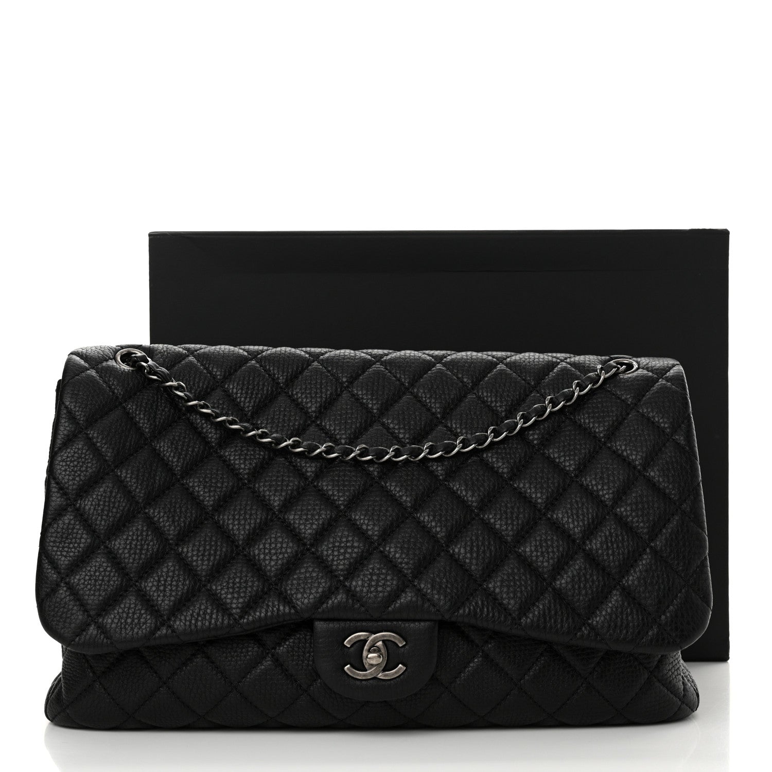 Chanel Grained Calfskin Quilted Small XXL Travel Flap Bag Black 11 of 11