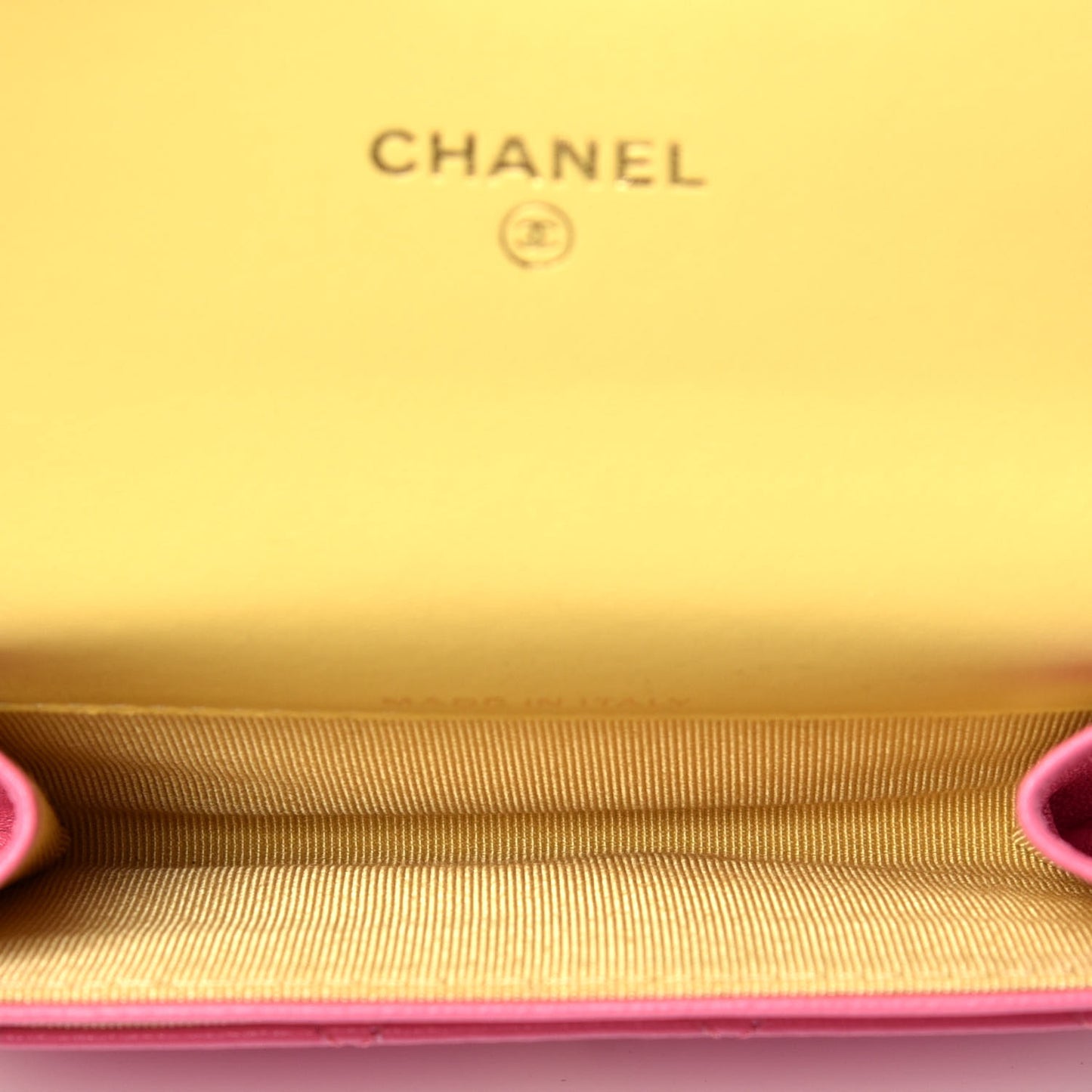 Lambskin Quilted Flap Card Holder Wallet Pink Yellow