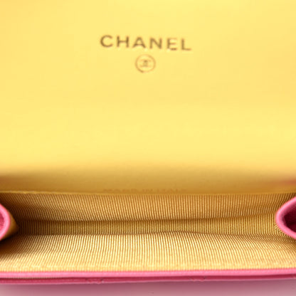 Chanel Lambskin Quilted Flap Card Holder Wallet Pink Yellow 5 of 7