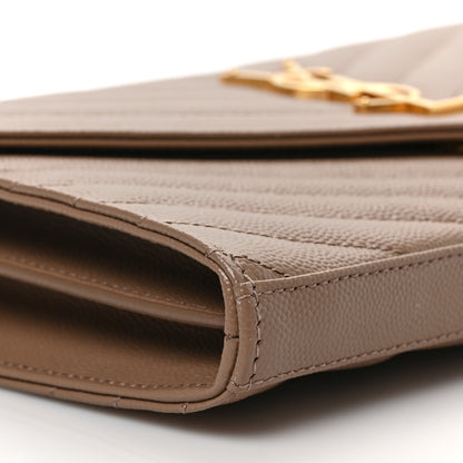 Saint Laurent Grain De Poudre Matelasse Chevron Monogram Chain Wallet Taupe 7 of 8