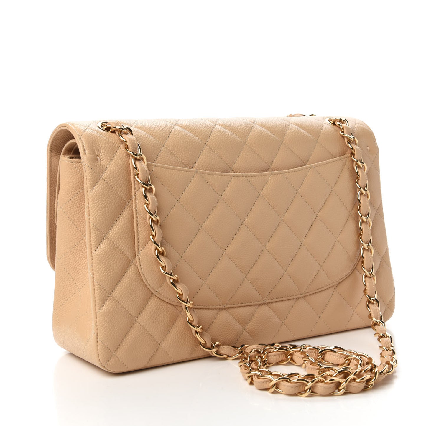 Caviar Quilted Jumbo Double Flap Light Beige