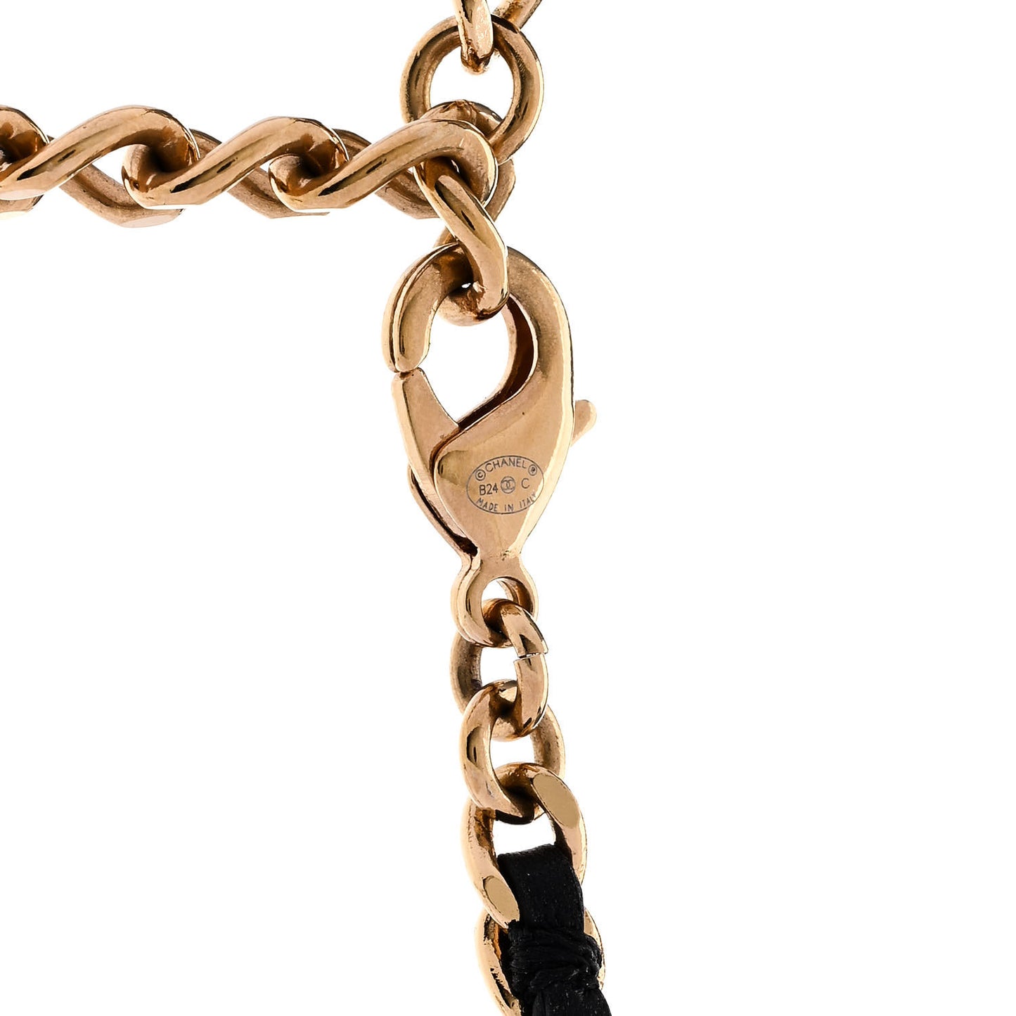 Metal Lambskin CC Rollerskate Necklace Gold Black