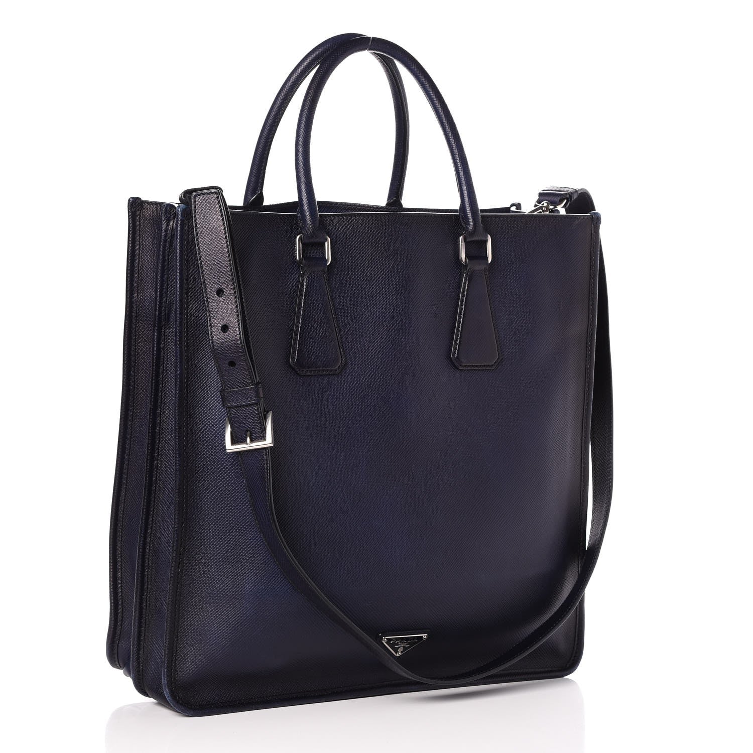 Prada Saffiano Cuir Double Handle Tote Baltico 4 of 16