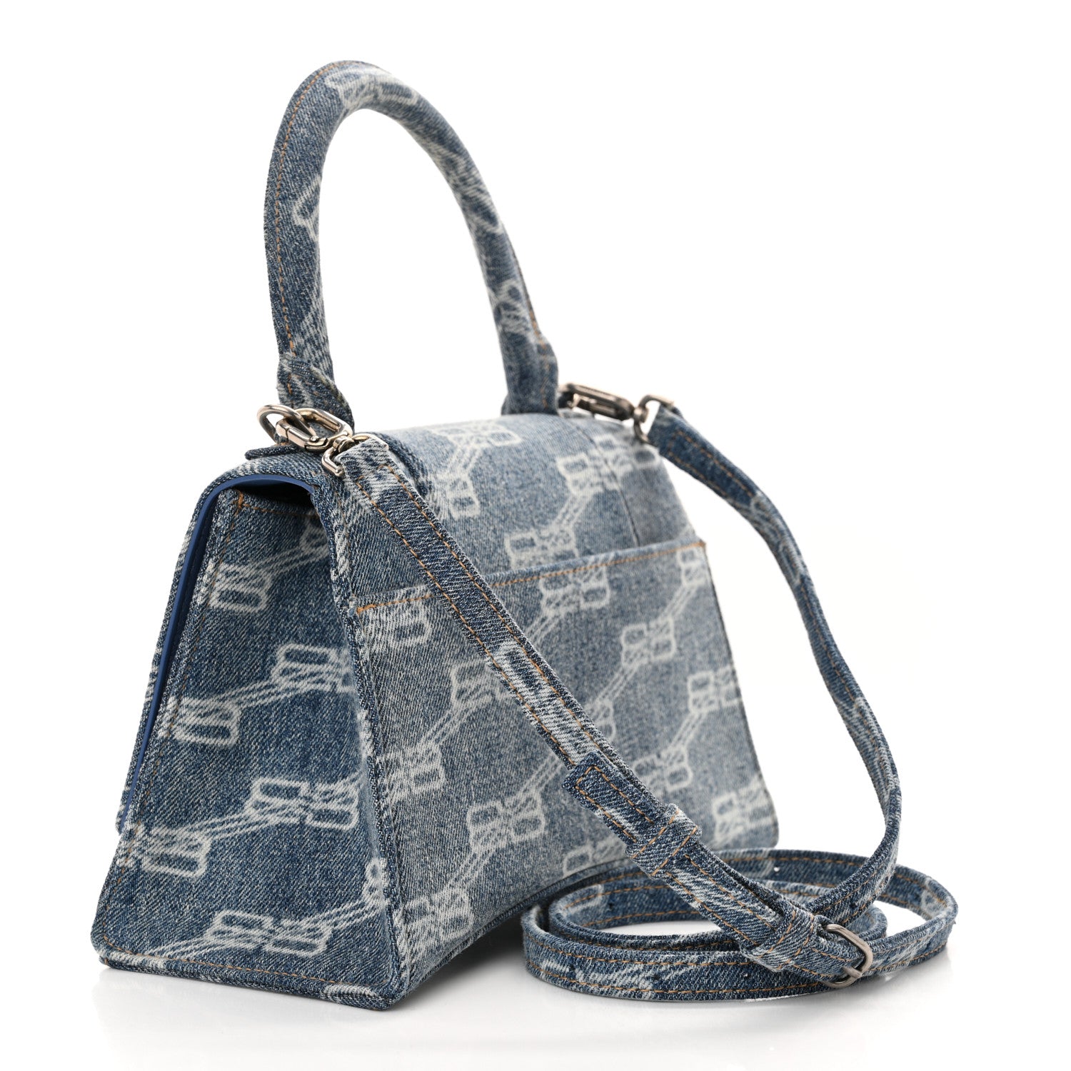 Balenciaga Denim BB Monogram Small Hourglass Top Handle Bag Blue 3 of 13