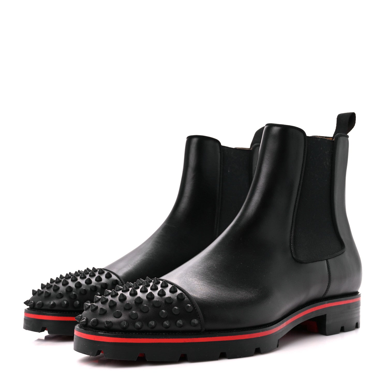Christian Louboutin Calfskin Mens Melon Spikes Flat Chelsea Boots 46 Black 3 of 8
