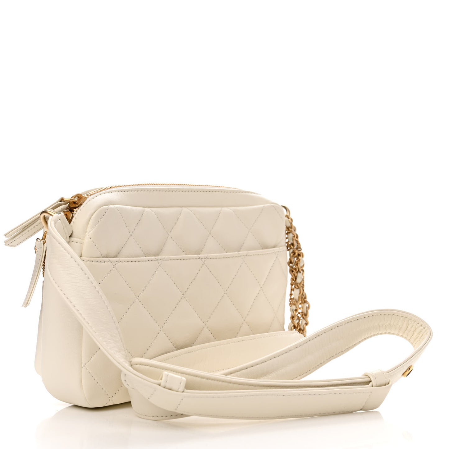 Calfskin Quilted Small Camera Case White