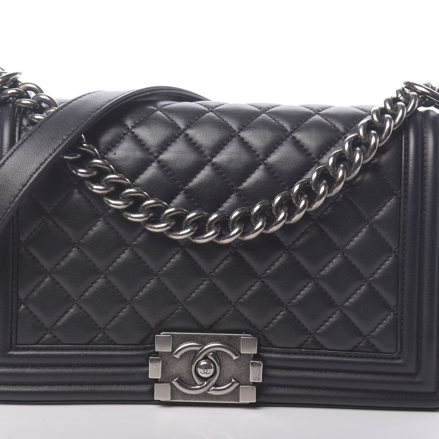Lambskin Quilted Medium Boy Flap Black