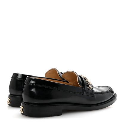 Chanel Shiny Calfskin Logo Loafers 40 Black 5 of 9