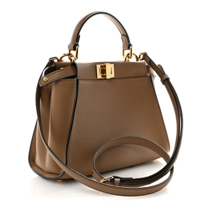 Fendi Vitello Seta Fabric Jacquard FF 1974 Mini Peekaboo Iconic Satchel Sand Tobacco Moro 3 of 10