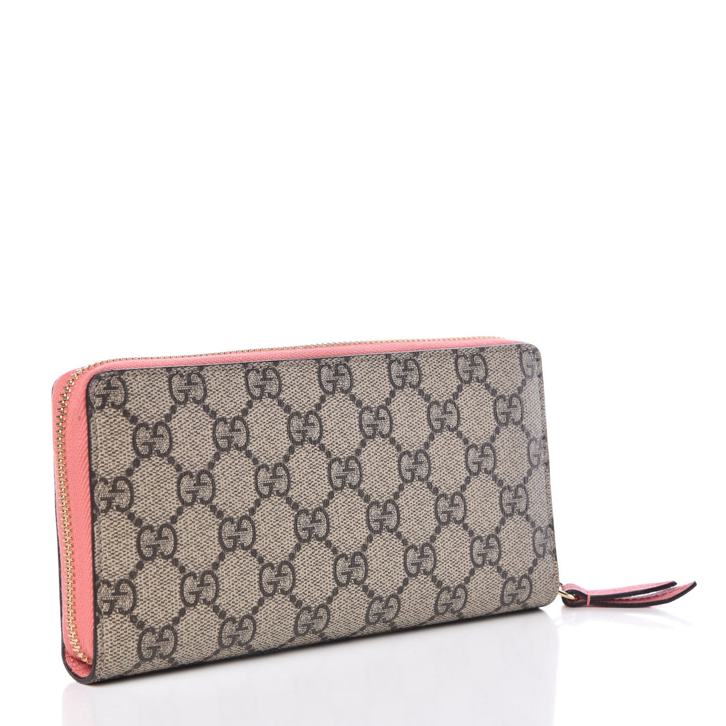 GG Supreme Monogram Embroidered Face Zip Around Wallet Pink