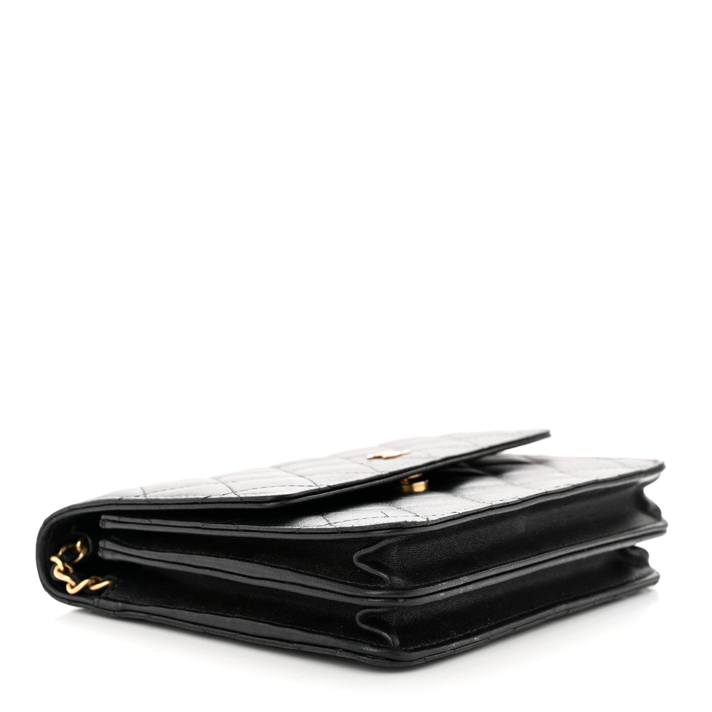 Lambskin Quilted Square Wallet On Chain WOC Black