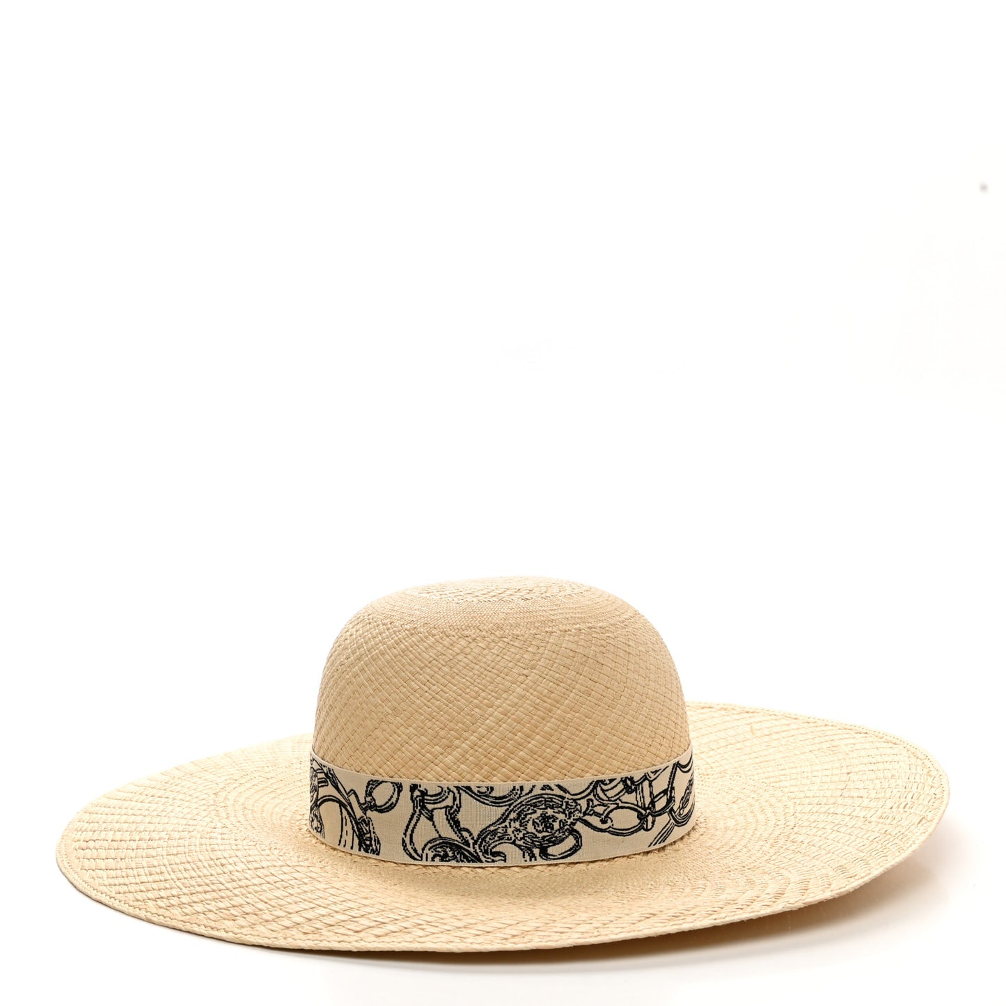 Straw Brides De Gala Panama Carrousel Hat 56 Naturel Ecru Black