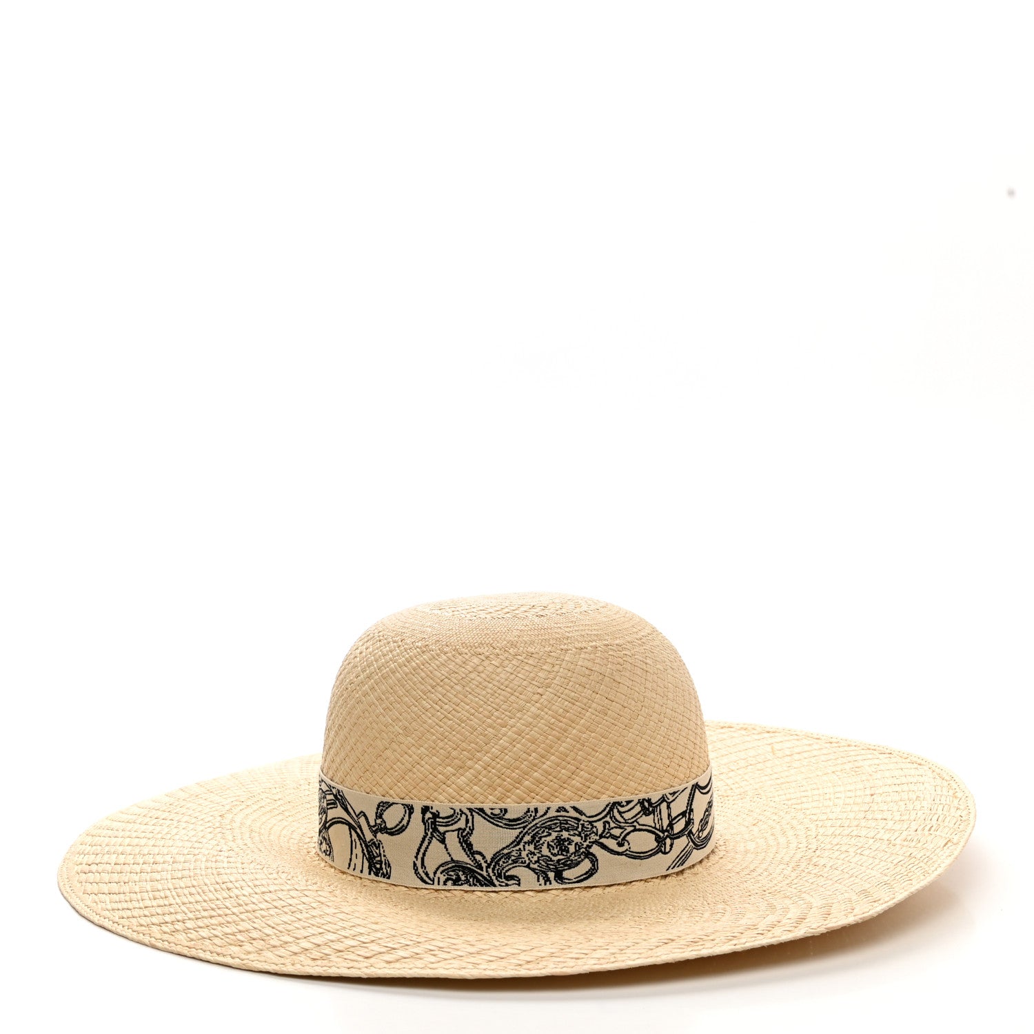 Hermes Straw Brides De Gala Panama Carrousel Hat 56 Naturel Ecru Black 4 of 10