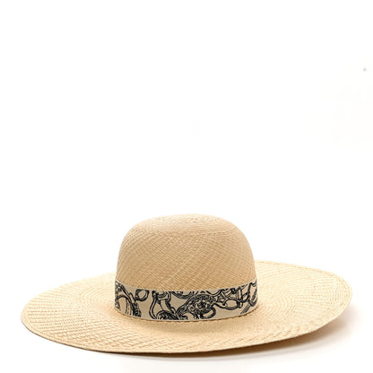 Hermes Straw Brides De Gala Panama Carrousel Hat 56 Naturel Ecru Black 4 of 10