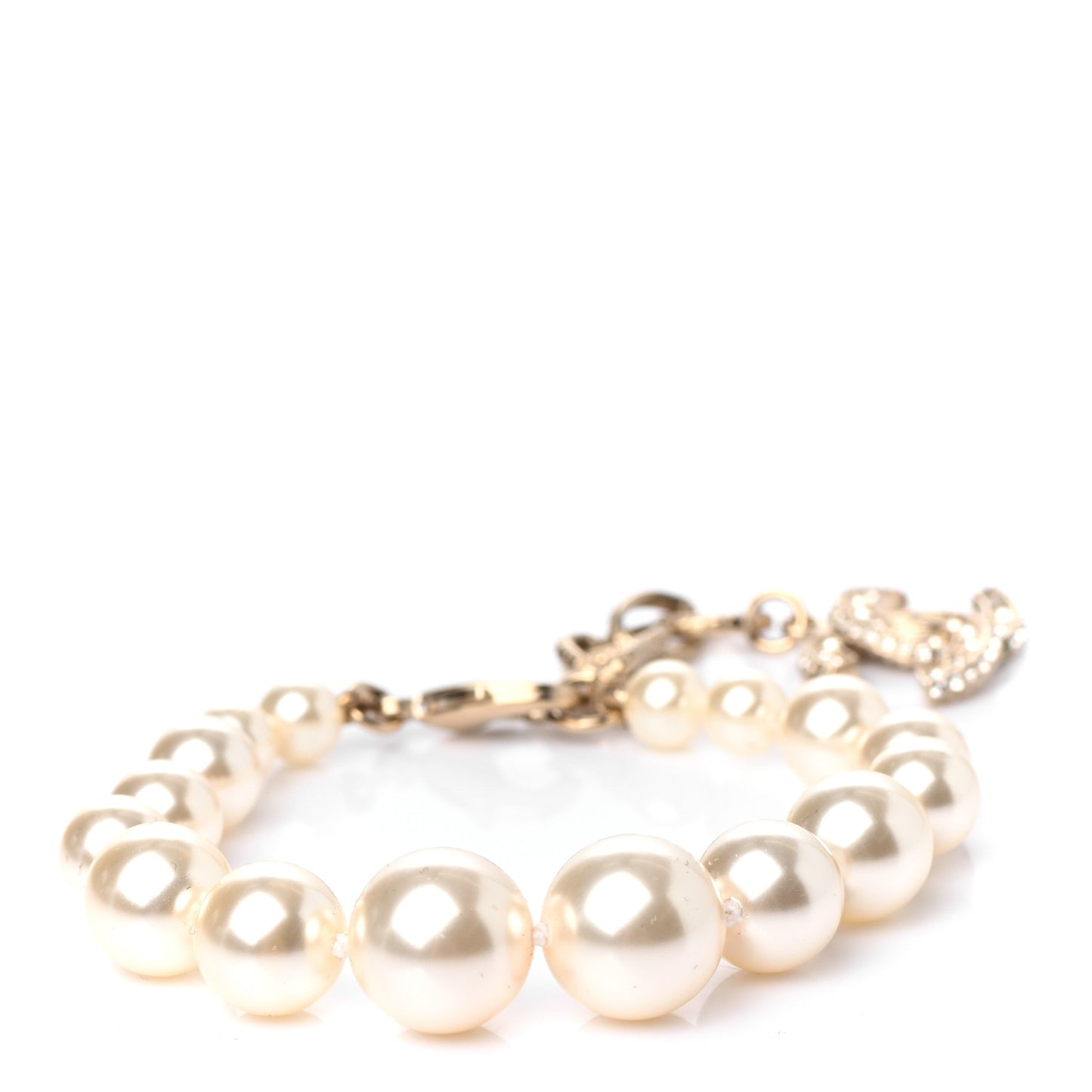 Graduated Pearl Crystal CC Bracelet Gold