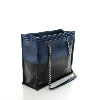 Chanel Calfskin Boy Shopping Tote Blue Black 3 of 7