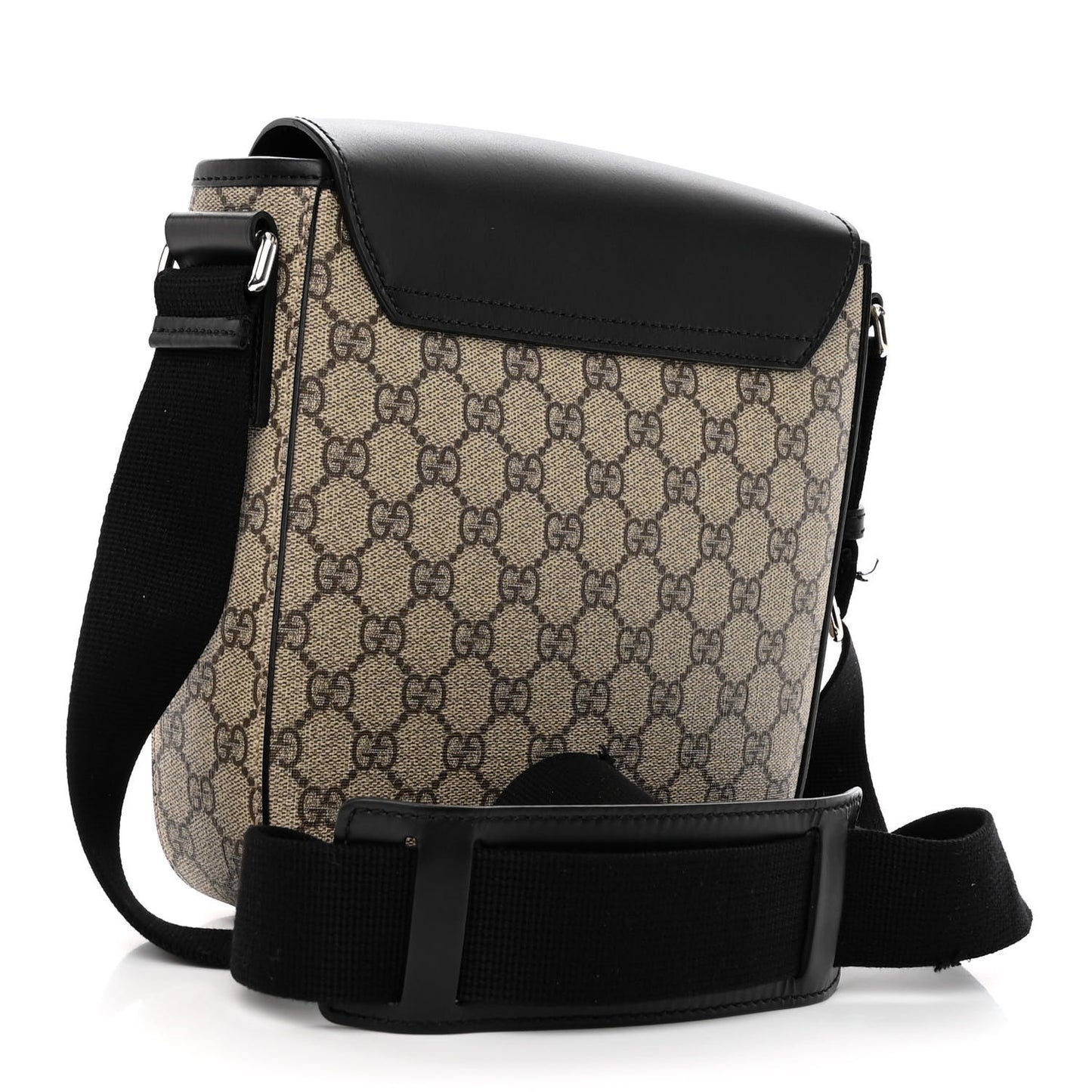 GG Supreme Monogram Single Buckle Flap Messenger Bag Beige Black