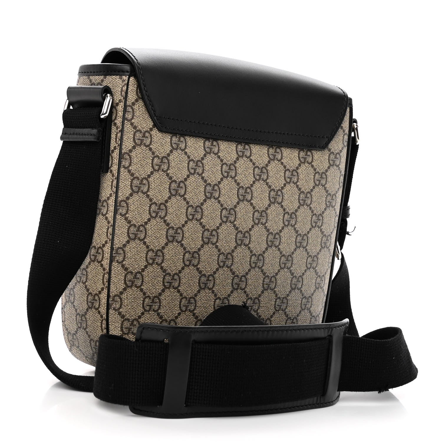 Gucci GG Supreme Monogram Single Buckle Flap Messenger Bag Beige Black 3 of 14