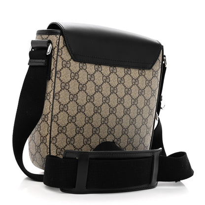 Gucci GG Supreme Monogram Single Buckle Flap Messenger Bag Beige Black 3 of 14