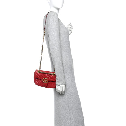 Gucci Calfskin Matelasse Mini GG Marmont Shoulder Bag Hibiscus Red 2 of 11