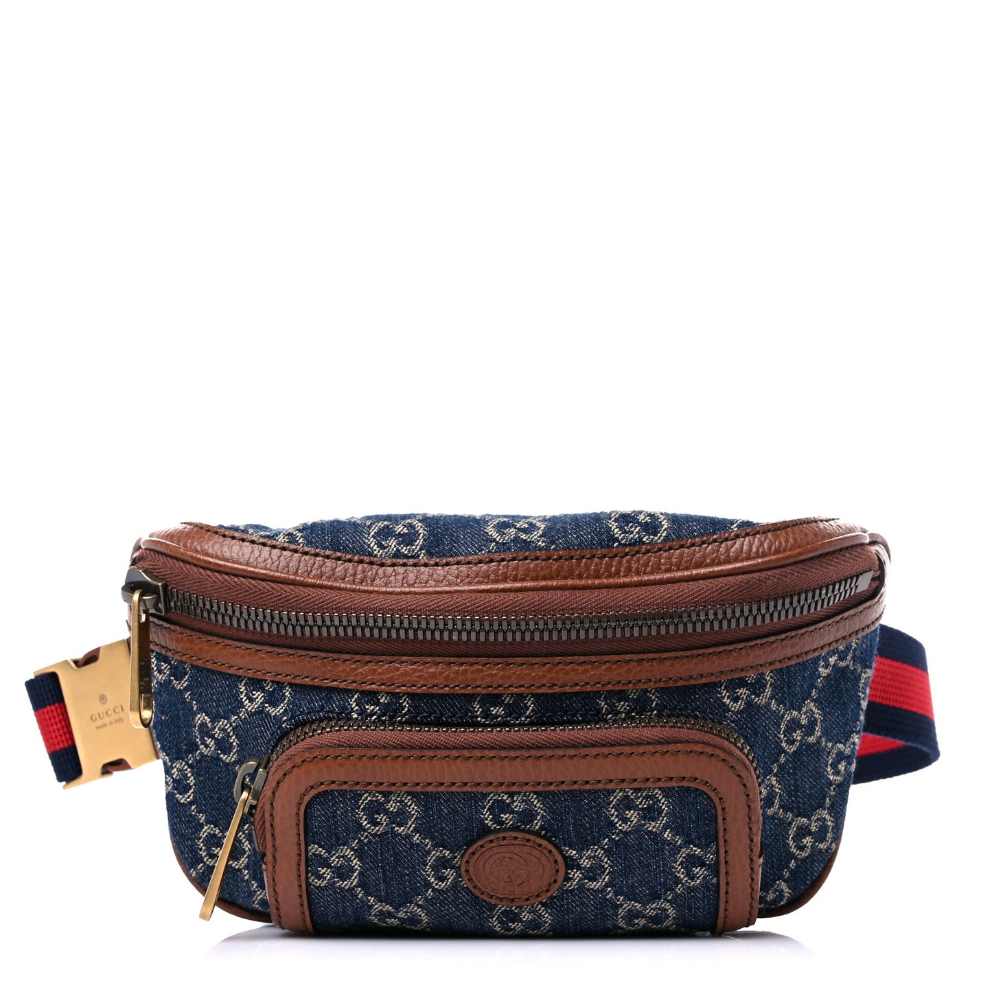 New Denim GG Monogram Dollar Calfskin Web Retro Interlocking G Belt Bag Blue Tea Cuir Epilog