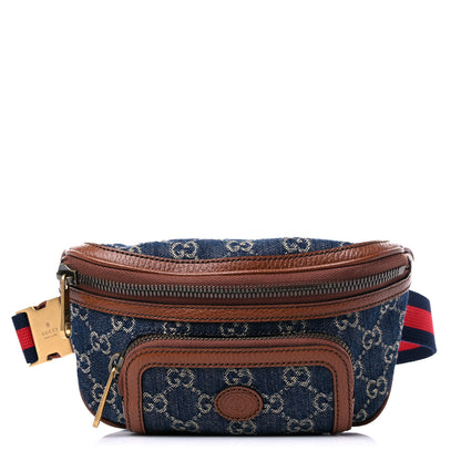 Gucci New Denim GG Monogram Dollar Calfskin Web Retro Interlocking G Belt Bag Blue Tea Cuir Epilog 1 of 10