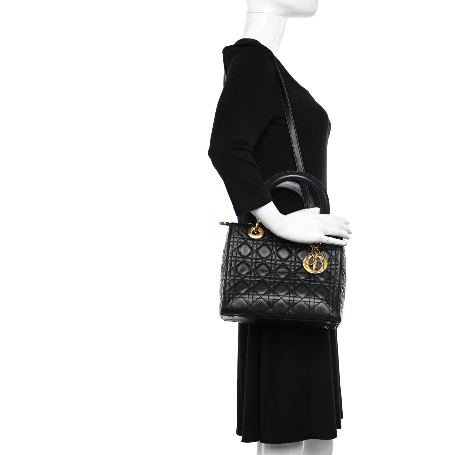 Christian Dior Lambskin Cannage Medium Lady Dior Black 2 of 19