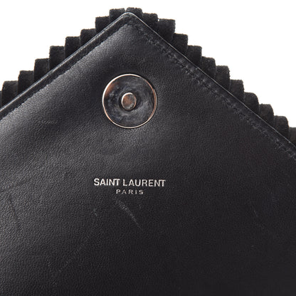 Saint Laurent Suede Matelasse Chevron Fringe Monogram Medium College Bag Black 9 of 11