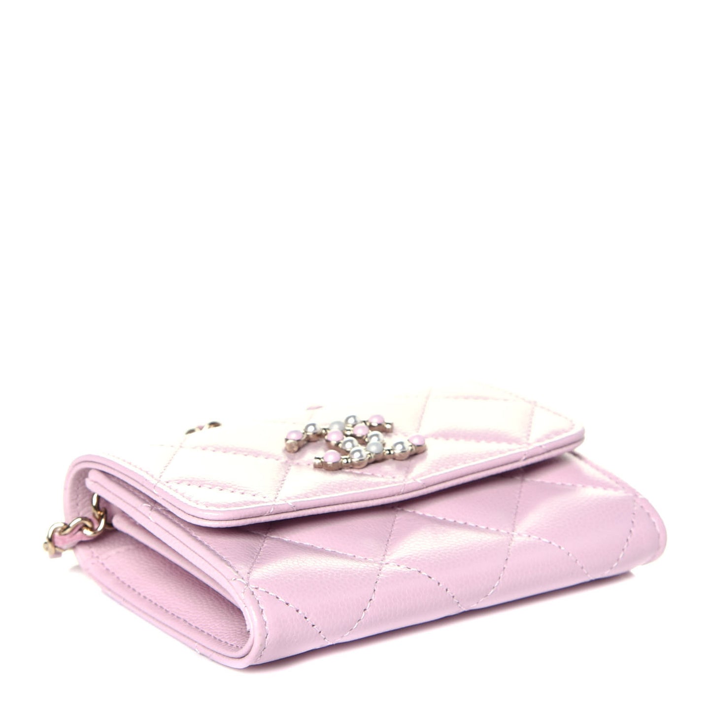 Caviar Quilted Coco Candy Card Holder On Chain Light Pink