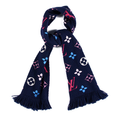 Louis Vuitton Wool Silk Rainbow Logomania Scarf Navy 1 of 3