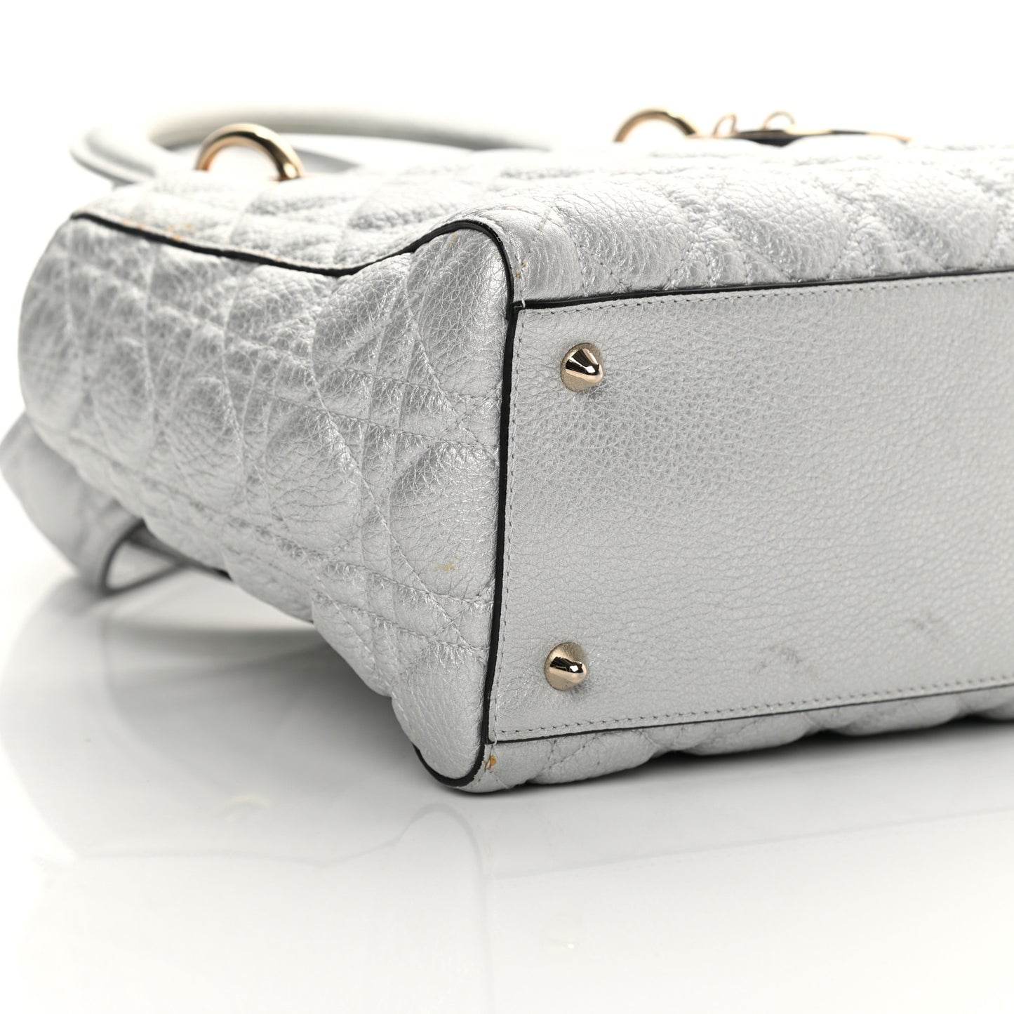 Metallic Grained Calfskin Cannage Medium Supple Lady Dior Silver
