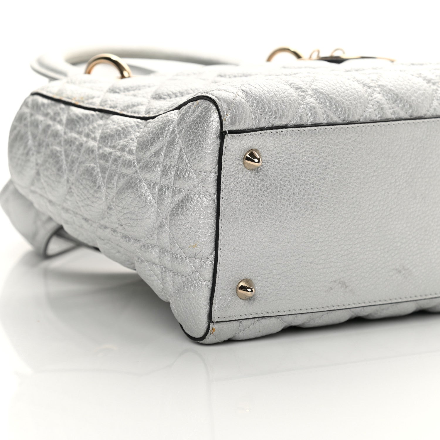 Christian Dior Metallic Grained Calfskin Cannage Medium Supple Lady Dior Silver 9 of 20