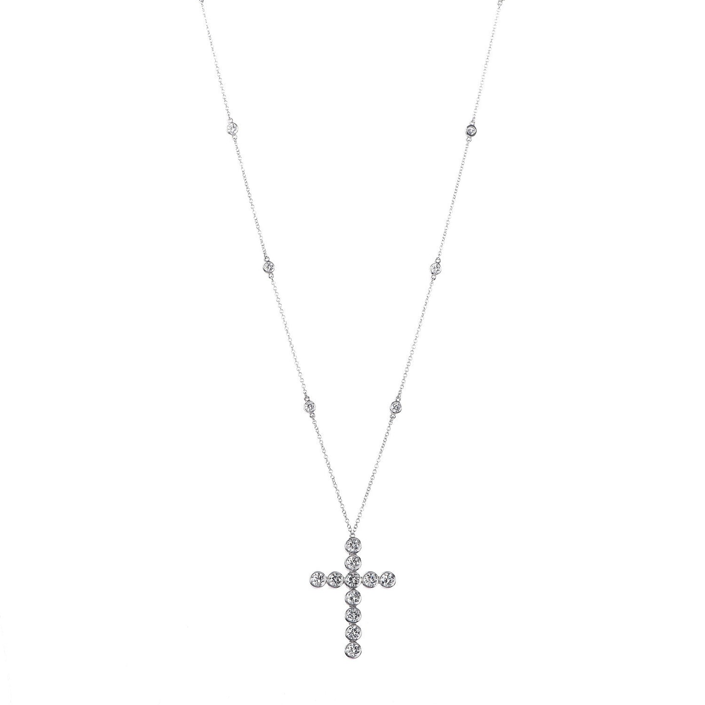 Platinum Diamond Jazz Cross Station Pendant Necklace