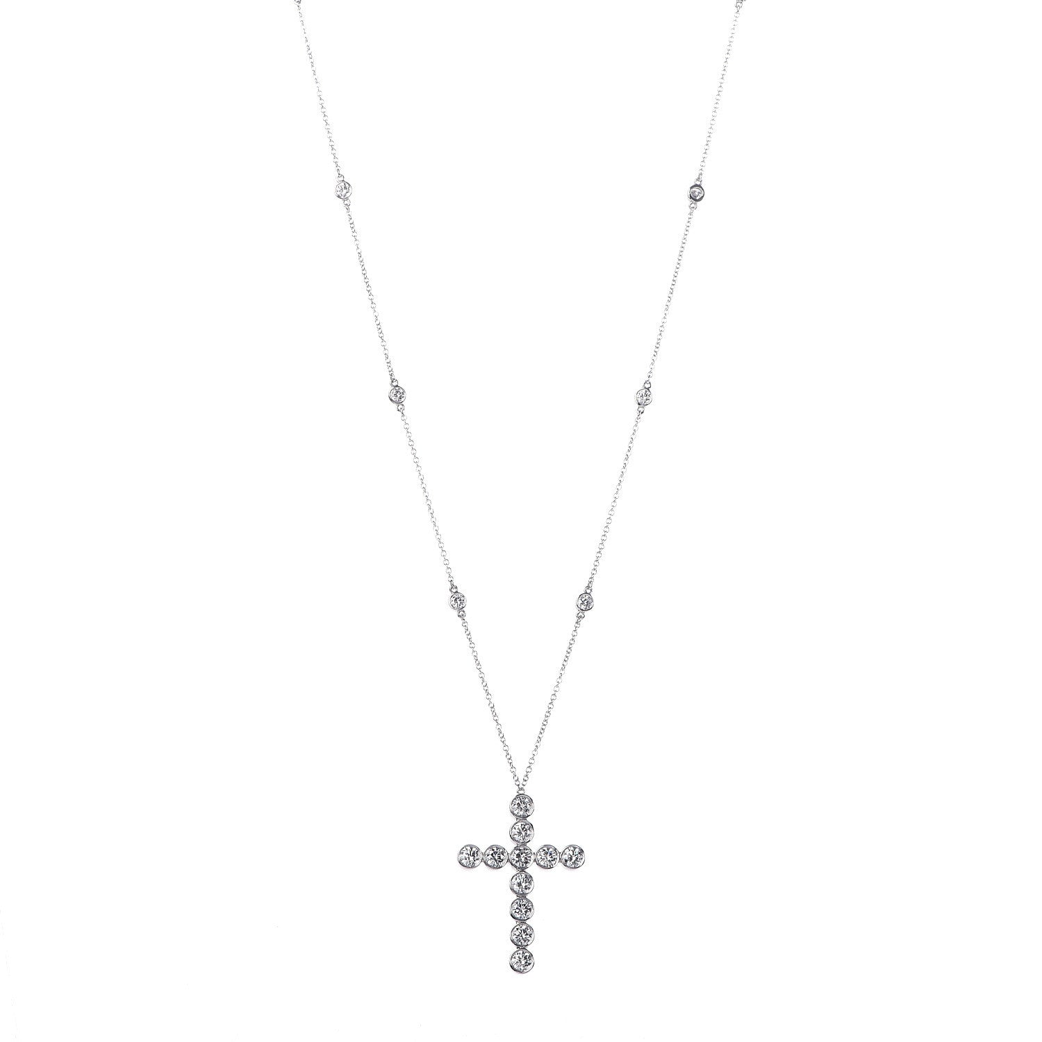 Tiffany Platinum Diamond Jazz Cross Station Pendant Necklace 1 of 7