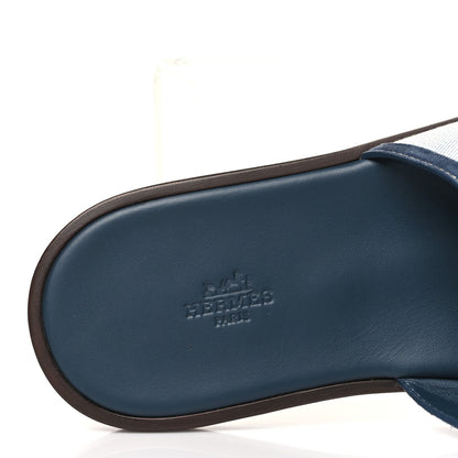 Hermes Canvas Suede Goatskin Mens Izmir Sandals 44 Bleu Bleu Celeste 7 of 8