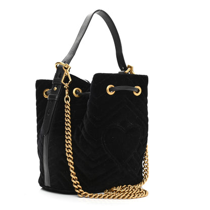 Gucci Velvet Matelasse GG Marmont Bucket Bag Black 2 of 10