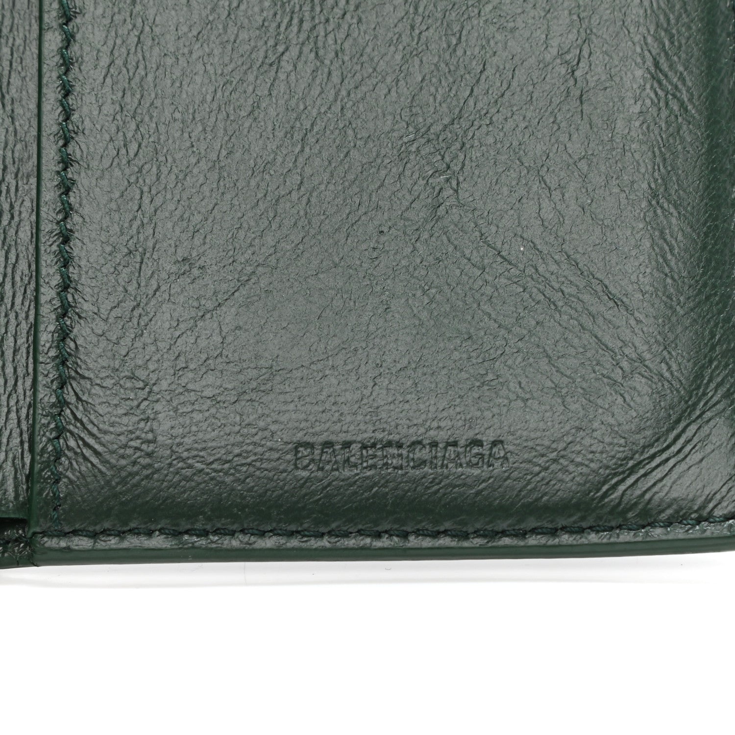 Balenciaga Semi Matte Calfskin Crocodile Embossed Logo Cash Vertical Card Case Dark Green White 6 of 9