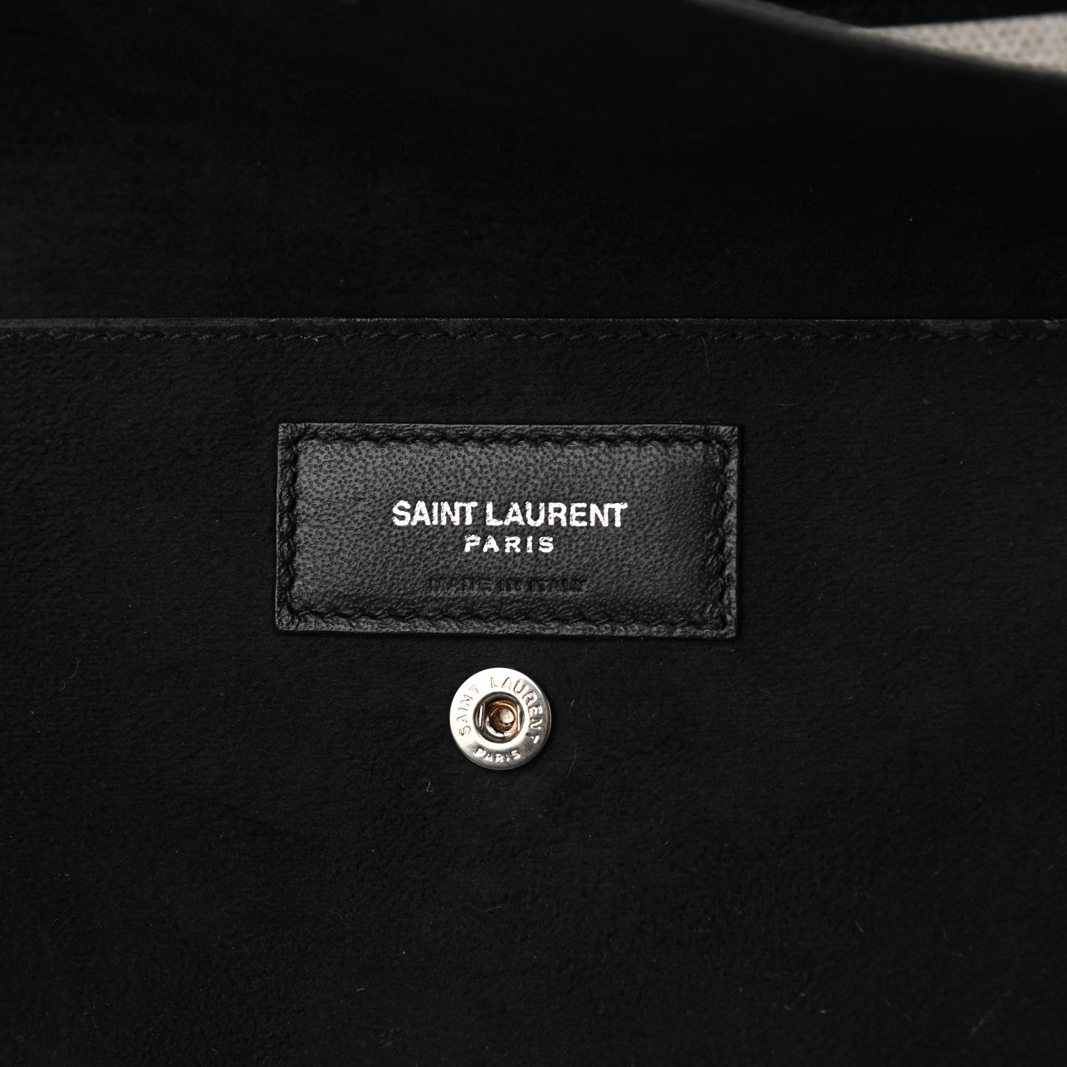 Saint Laurent Canvas Calfskin Teddy Drawstring Shopping Tote White Black 8 of 11