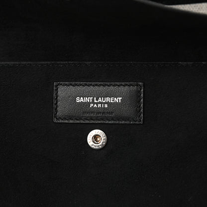 Saint Laurent Canvas Calfskin Teddy Drawstring Shopping Tote White Black 8 of 11