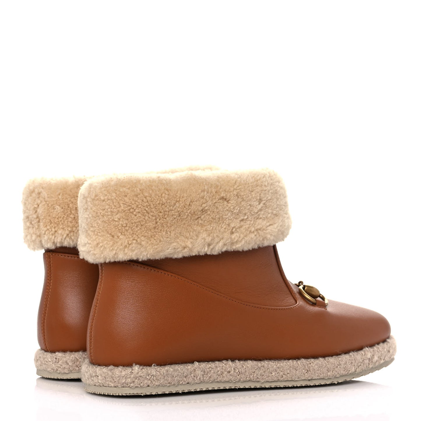 Calfskin Wool Womens Fria Horsebit Ankle Boots 36 New Caramel Butterscotch