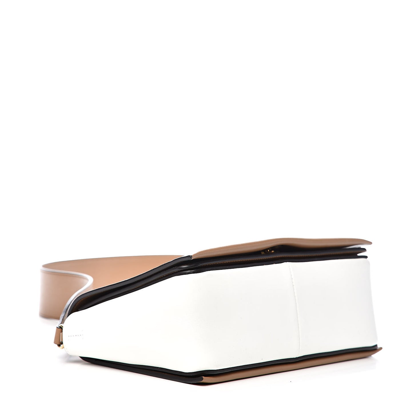Shiny Smooth Calfskin Medium Frame Shoulder Bag Tan Optic White