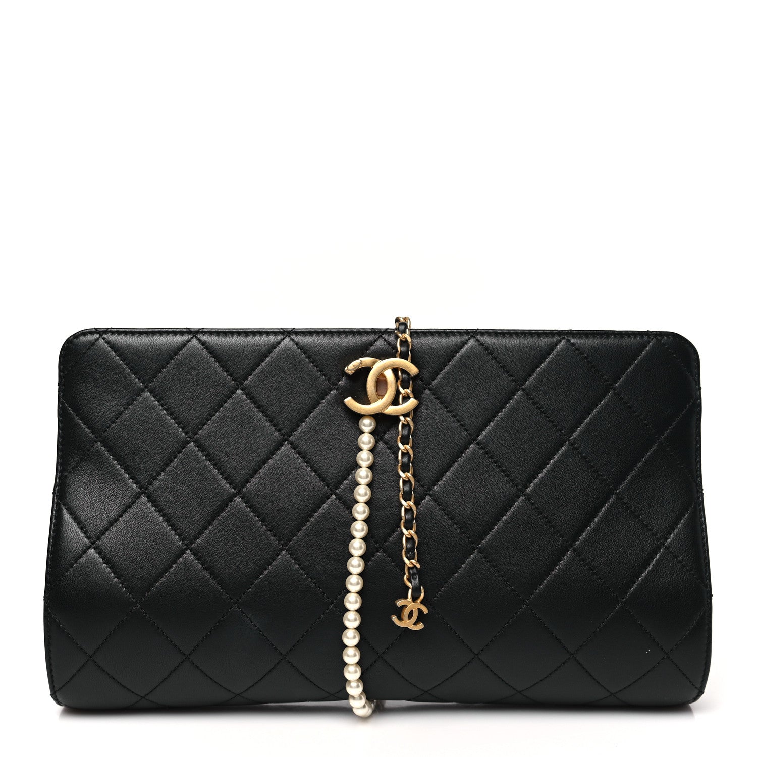 Chanel Lambskin Quilted Pearl Clutch Black 1 of 8