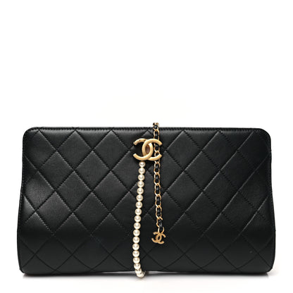 Chanel Lambskin Quilted Pearl Clutch Black 1 of 8