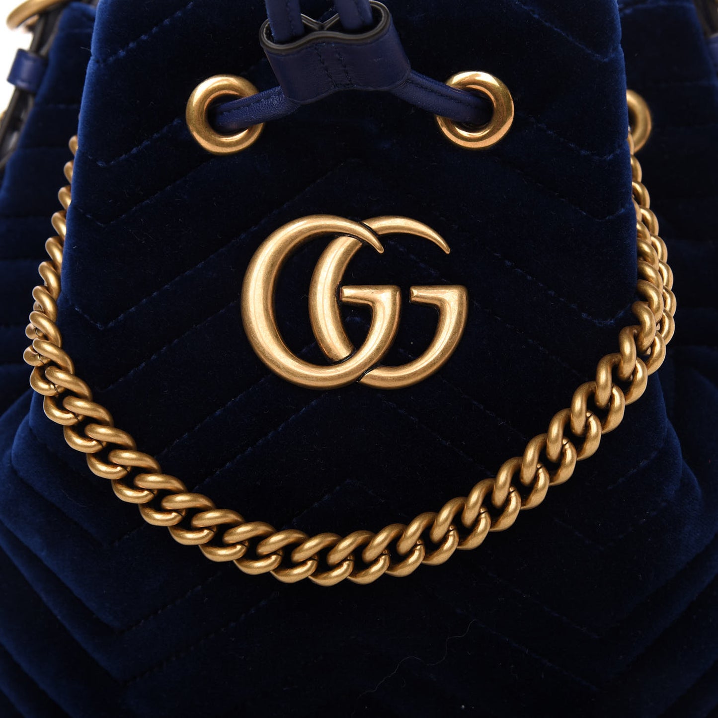 Velvet Matelasse GG Marmont Bucket Bag Cobalt Blue
