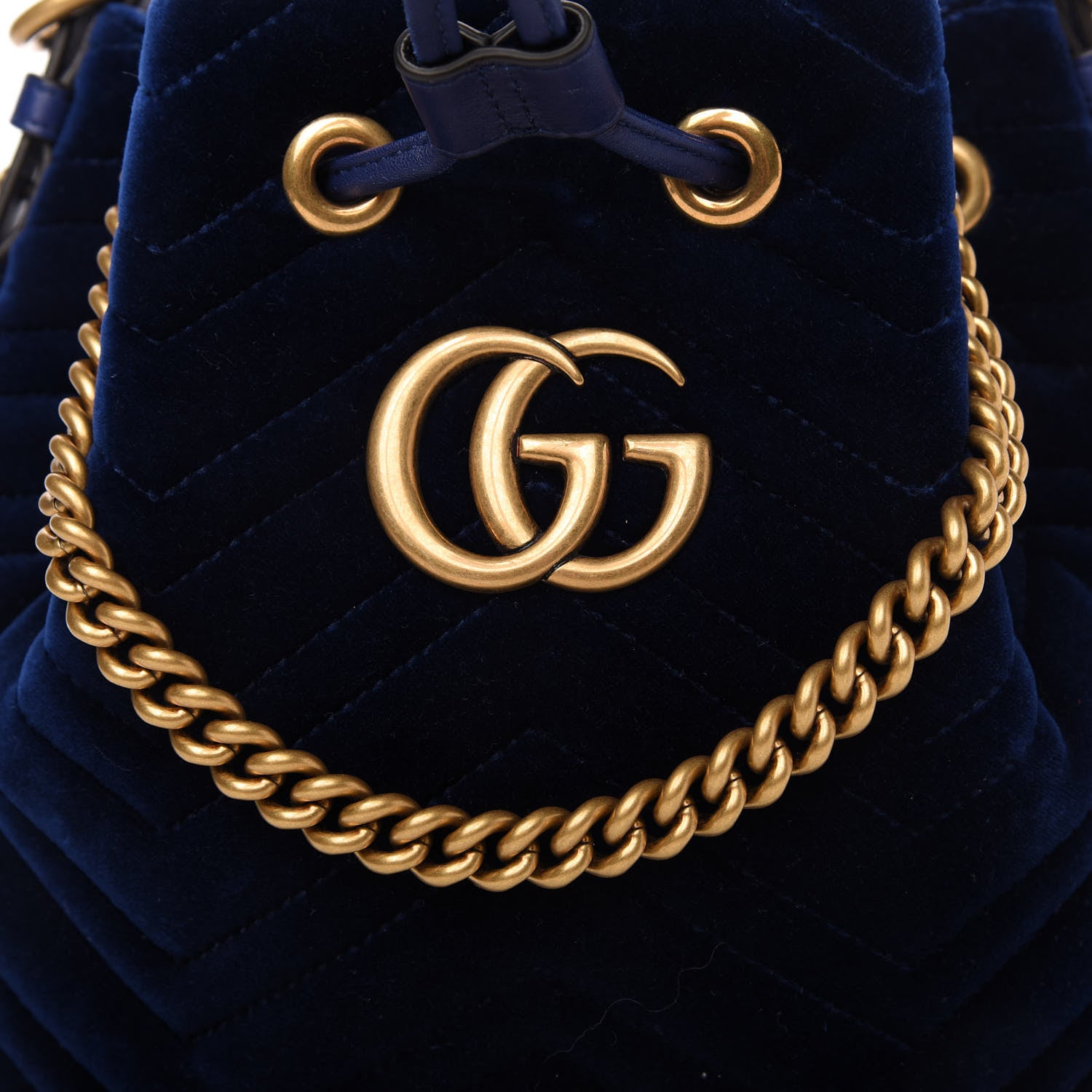 Gucci Velvet Matelasse GG Marmont Bucket Bag Cobalt Blue 10 of 10