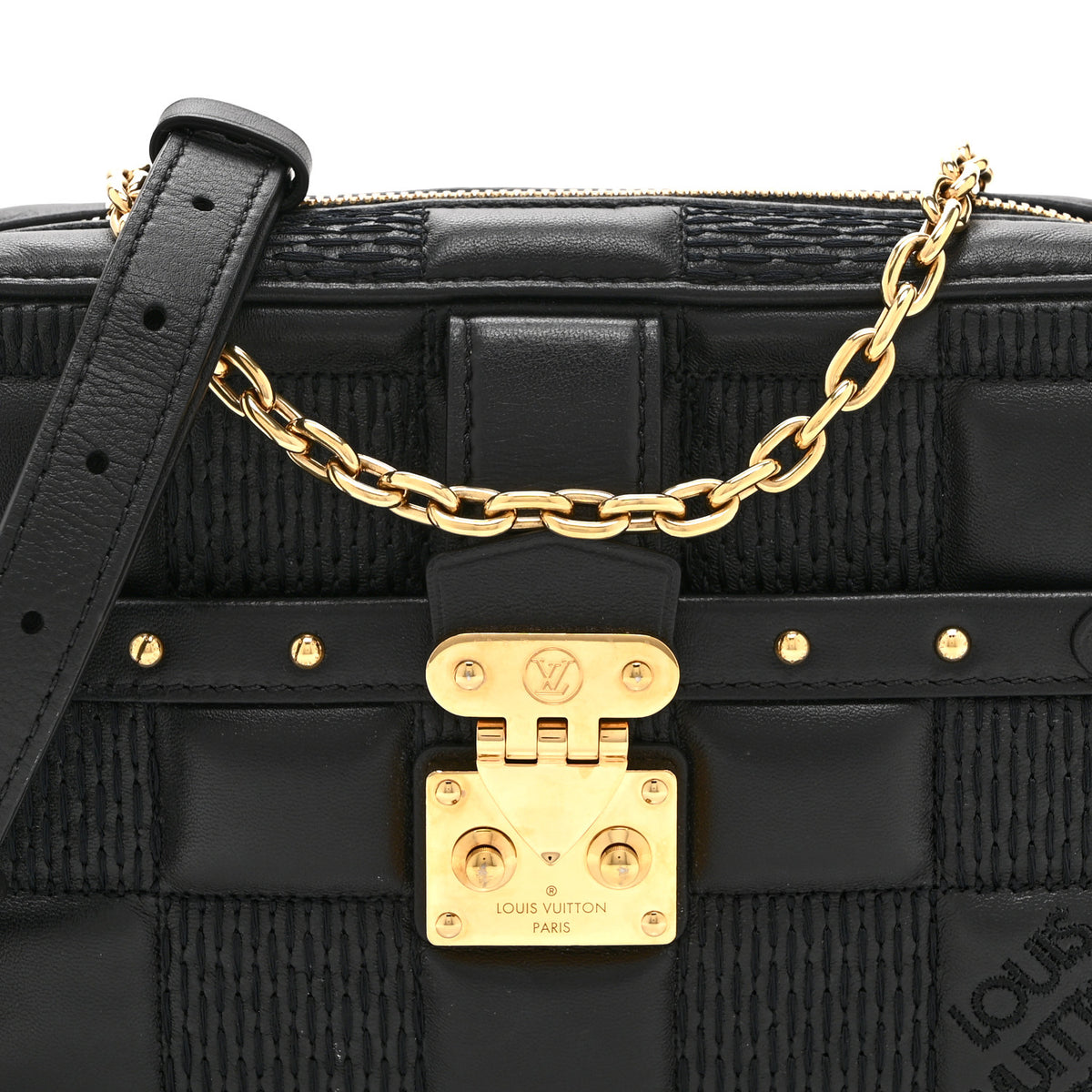 Lambskin Damier Quilt Troca PM Black
